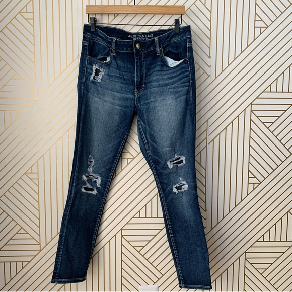 American Eagle Jegging super stretch Ripped Distressed Denim skinny Jeans 14 - Picture 11 of 11